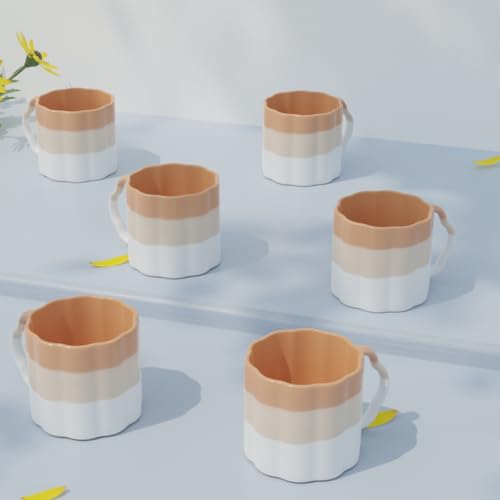 The Earth Store Tritone Orange Frontier Tea Cups Set of 6 Microwave and Dishwasher Safe, Perfect for Every Occasion Capacity - 200 ml Each
