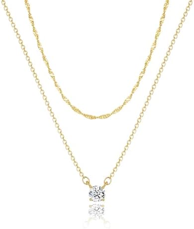 Tewiky Dainty 14k Gold Plated/Silver Cubic Zirconia Necklaces for...