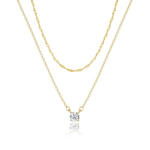 Image of Tewiky Dainty 14k Gold Plated /Silver Cubic Zirconia Necklaces for Women, Simple CZ Jewelry Necklaces Trendy Gifts