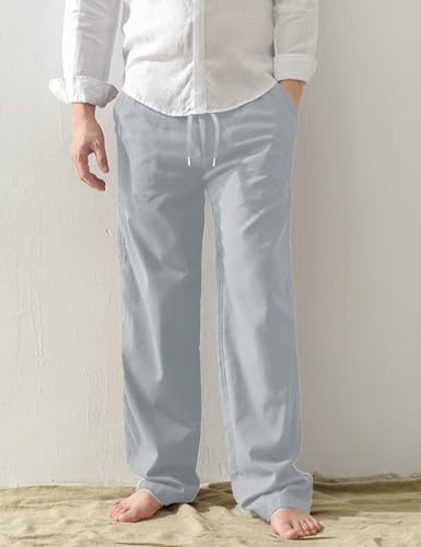 Mens Cotton Linen Drawstring Jogger Pants Elastic Waist Casual Active Yoga Trousers