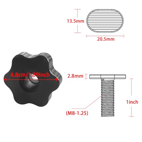 Image of 5 pcs 6-Star Clamping Knobs with 20 pcs M8 1-inch T Slot Bolts fits for T Track Accessories Feather Boards Woodworking jigs and fixtures