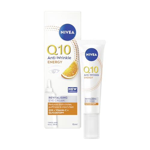 NIVEA Q10 Anti-Wrinkle Energy Revitalising Eye Cream (15 ml), Anti-Age Formula with Vitamin C, Q10, and GLYCOSTOP, Vitamin C Eye Cream to Reduce Appearance of Dark Circles and Crow's Feet