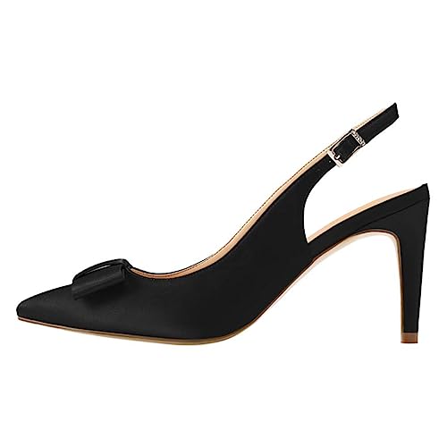 FOWT Women Pointed Toe Bow Pumps Stiletto High Heel Slingbacks Slip on Elegant Dance Evening Shoes Size 4-15 US2