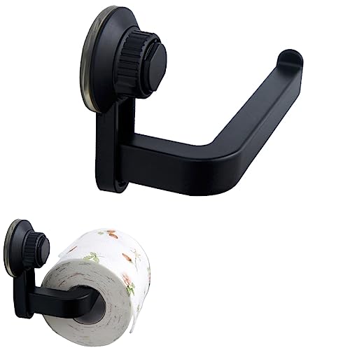 Porte-papier toilette avec ventouse - Fixation murale sans perçage - Forte adhérence - Pour salle de bain et cuisine - Noir