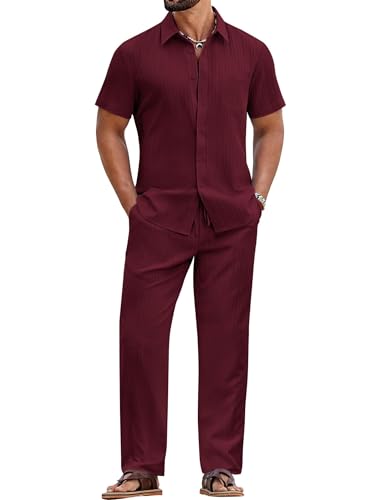 COOFANDY Men's Shirt and Pants Set Casual Summer Outfits for Men Beach...
