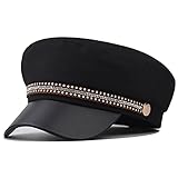 Retro Women's Fiddler Cap Newsboy Hat Visor Berets with Rhinestone Chain Fall Outdoor Flat Paperboy