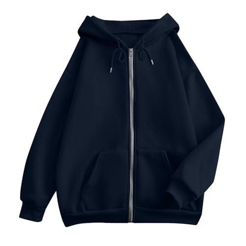 OIOLOYJM Zipper Hoodies for Women Long Sleeve Oversized Sweatshirts Y2k Drawstring Soft Jacket 2025 Fall Fashion with Pockets