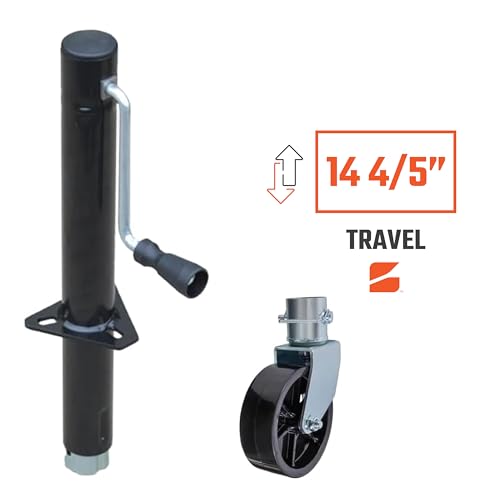Image of Bastion Distribution Side-Wind Trailer Jack Bundle | 5000 lb Jack with Footpad + 1200 lb Single Caster | Manual Crank | A-Frame Mount | Camper, Utility & Boat Trailer Ready