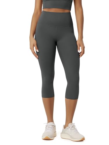 ODODOS Buttery Soft Lounge Yoga Capris for Women 19" High Waist Capri Leggings, Charcoal, X-Small