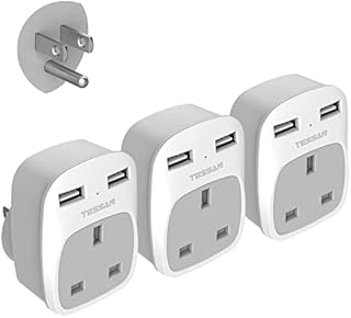 UK to US Plug Adaptor 3 Pack, TESSAN USA Travel Adapter with 2 USB, Grounded UK to USA Plug Adapter, 3 in 1 American Plug Adapter UK to US, Mexico, Canada, Thailand, Colombia, Cuba etc. (Type B)