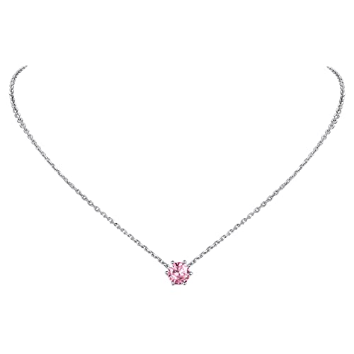 PROSILVER 925 Sterling Silver Dainty Necklace for Women, Gorgeous Cubic Zirconia Birthstone Necklace Jan - Dec Available, 16"-18" Adjustable, Come with Box 10 Oct (Pink Tourmaline)