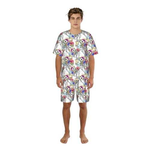 Pyjama manches courtes homme léger ensemble short nuit motif feuilles