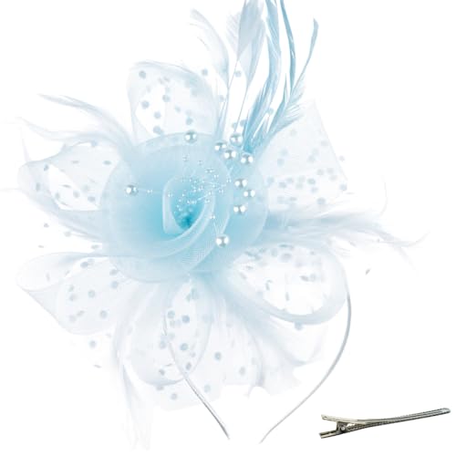 Image of DRESHOW Fascinators Hat Flower Mesh Ribbons Feathers on a Headband and a Clip Tea Party Headwear for Girls and Women
