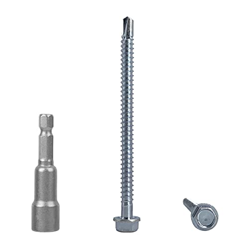 Marcopol (Pack of 20 pcs) DIN 7504 K Zinc Plated Steel 5.5 x 80 mm Screws, Self-Drilling Sheet Metal Screw, Hex Washer Head, Self Tapping (20, 5.5 x 80 mm), Silver