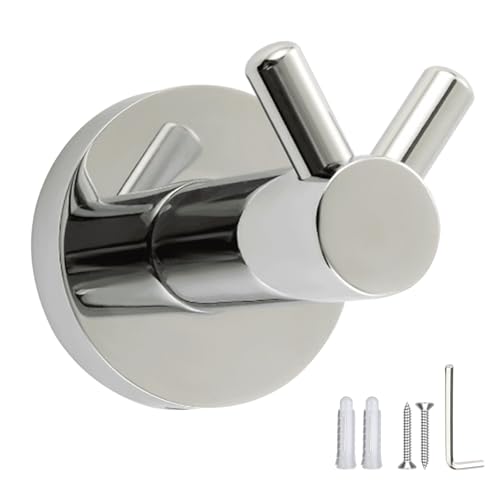 MINGCHI Porte-Manteau Mural Double Cornes en Inox Chromé Brillant - Support Murale à Percer 15kg - Pour Salle de Bain, Cuisine, Entrée - Design Élégant...