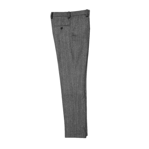 Men's Slim-Fit Wool Herringbone Trousers Tweed Wedding Casual Dual-Purpose Pants with Stretch Comfort