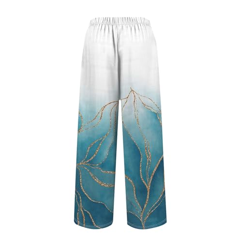 Generic Women Casual High Waist Wide Leg Pants Fall Floral Long Lounge Beach Trousers Drawstring Flowy Baggy Palazzo3
