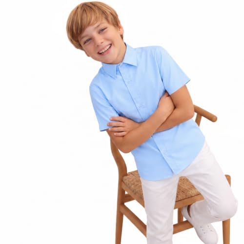 Image of Lilax Boys Classic Short Sleeve Button Down Casual Solid Dress Shirt