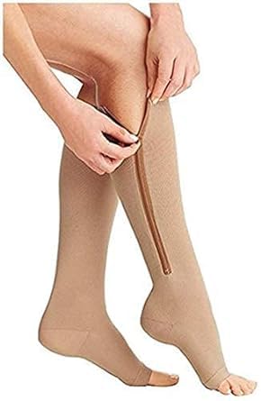 ANUGRAH Medical Compression Stockings for Varicose Veins | Compression Socks for Women & Men | Open Toe - L/XL, Beige