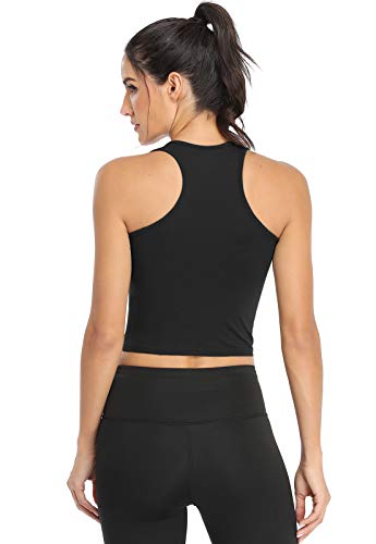 Athomely Sports Crop Tank Tops for Women Cropped Athletic Yoga Tops Racerback Running Tanks Cotton Workout Shirts Sleeveless Undershirts Exercise Gym Clothes 3 Pack Black/White/Pink L