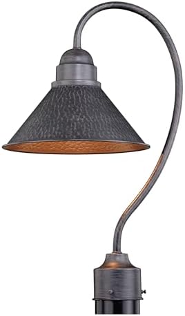 VAXCEL Outland Rustic Farmhouse 1-Light Dome Barn Post Light Fixture for Yard or Patio, Outdoor Hammered Steel Gooseneck Post Lamp, Aged Black, 10" W x 20" H x 12.25" D