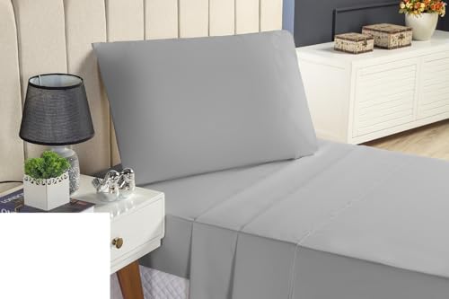 Anne House - Conjunto de Roupas de Cama SOLTEIRO 3 PEÇAS 100% Algodão 200 Fios Jogo de Lençol com Elástico Lençol e Fronha (CINZA, 3 PEÇAS)