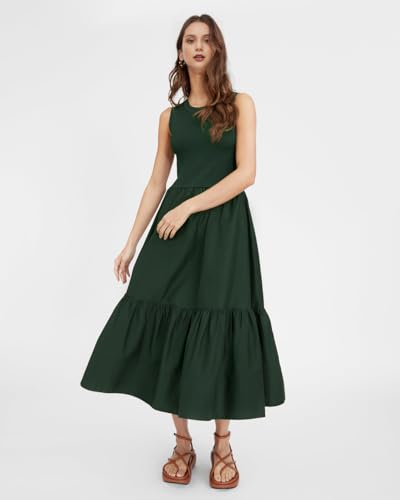Image of ROYLAMP Women Casual Loose Sundress Sleeveless Smocked Tank Maxi Dress Summer Beach Tiered Long Dresses