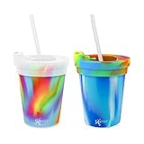 Silipint Safe Silicone Kids 8oz Cups Arctic & Hippie Hop, U.S. Patented, BPA-Free, Unbreakable, Sealable Lid, Silistraws Included (2 Cups/Lids and Straws)