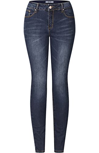 2LUV Women's Solid Stretchy 5 Pocket Skinny Jeans Back to School Junior Clothing Apparel Dark Denim 114