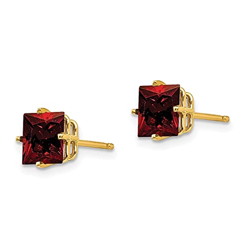 14K Yellow Gold 6Mm Princess Cut Garnet Earrings Birthstone January Stud Gemstone Fine Jewelry For Women Gifts For Her #TOP1