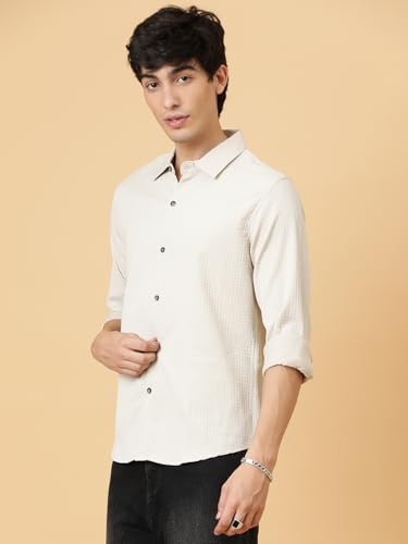 Image of KOTTY Men's Textured Casual Shirt - Long Sleeve||Button-Down Collar||Classic Fit