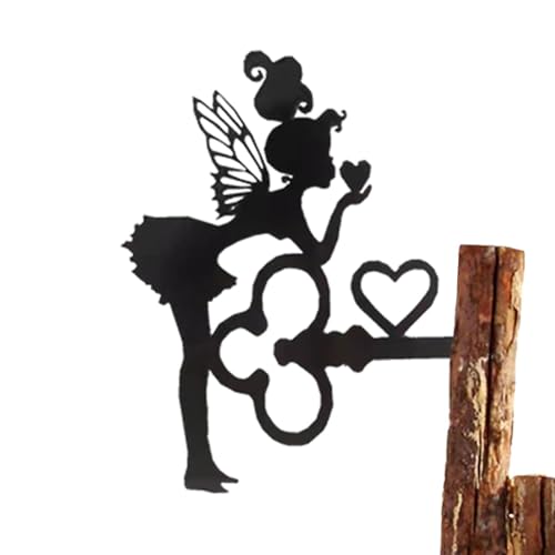 Arte de jardín de metal de hadas, llave de hada, decoración de flores de mariposa | Siluetas de hadas, estatuas de jardín, estatuas de arte al aire libre para patio, césped, árbol de pared