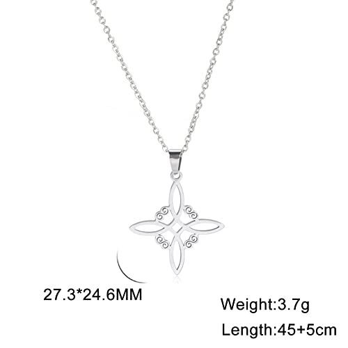 kkjoy Witches Knot Necklace Stainless Steel Pagan Wiccan Symbol Pendant Magic Knot 4-Pointed Celtic Knot Witchcraft Necklace for Women3
