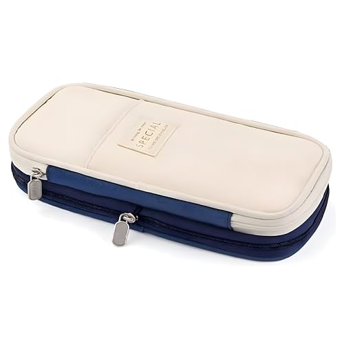 Image of Large Capacity Pencil Case Pouch, Cute Aesthetic Big Capacity Zipper Cases Pen Portable Office Stationery Makeup Bag, Desk Organizer for College Adults Women Men (Blue)