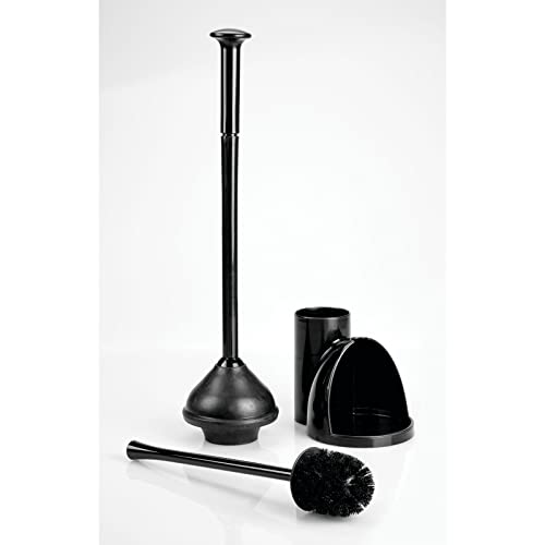 Mdesign Hidden Plunger And Brush Set For Toilet Bowl - Brush Cleaner And Plunger Combo With Holder Caddy For Bathroom - Modern Toilet Brush And Plunger Set - Aura Collection - Black #TOP4