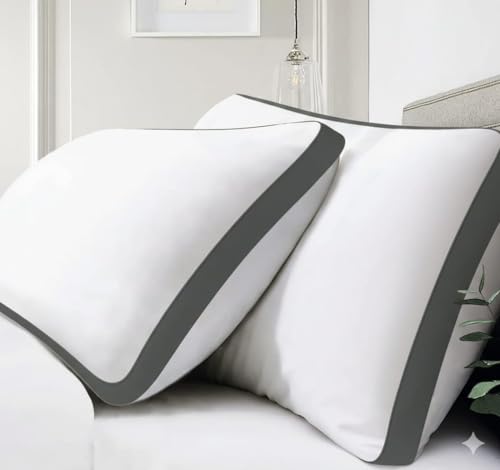 Image of Premium Set of 2 Gusset Pillow for Sleeping | 3D Virgin Microfiber Fiber Filled | Soft Luxury 17x27 Inch Bed Pillow with Neck Support | Grey