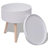 Color: Blanco vidaXL Mesa Auxiliar con Bandeja Redonda Madera Blanca Mesita de Centro Café