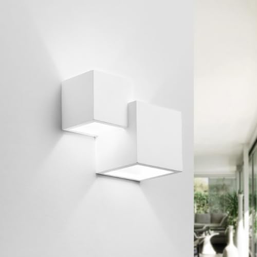 TOT ELECTRIC Applique 2 cubi quadrato da parete in gesso bianco verniciabile con attacco G9 lampada cubico luce per interni