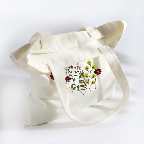 Image of Huacan Embroidery Canvas Bag Kits for Adults Beginner Stamped Flowers Pattern DIY Cross Stitch Printed Flower Stitching Sewing Kit