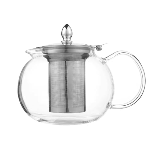 Image of +AcsaCi Premium Borosilicate Glass Tea Pot 1000ml Round Shape, Stainless Steel & Removable Infuser for Loose Leaf Tea, Hot/Iced Water (1 L)