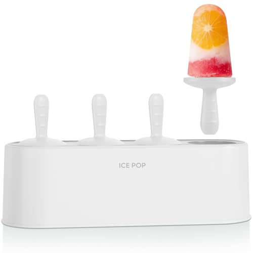 Popsicle Mold Set 4 Pieces Homemade Silicone Popsicle Maker Easy Release Ice Cream Molds Reusable DIY Pop Molds (White, IcyClassic Pops)