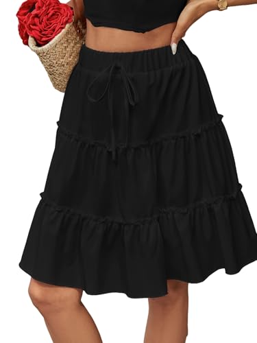 Women's High Elastic Waist Mini Skirt Casual Summer Trendy Tie Front Flowy Ruffle Floral Print A line Skirts 6853