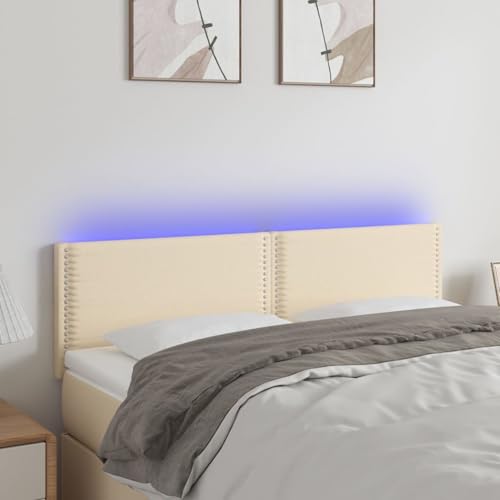 Juroupi Cabecero con LED cabecero Cama Dormitorio cabeceros de Cama headboard cabeceros Cama de Tela Color Crema 144x5x78/88 cm - 3121475
