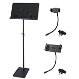 Zreephy MS01-SA Pupitre de partition en métal réglable en hauteur avec support pour téléphone portable et tablette