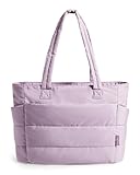 BAGSMART Tote Bag for Women, Lightweight Puffy Tote Bag with Compartments Shoulder Bag Handbag Quilted Shoulder Bag Handbag for Travel, Work, Beach, Gym, Shop(Pinkish-purple)