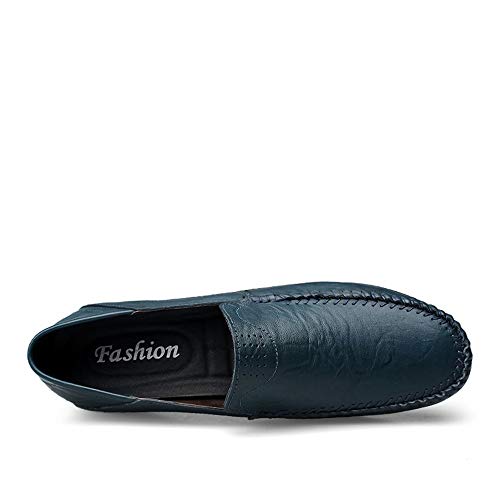 Men's Fashion Driving Loafers Casual Pure Color Flexible Lightweight Boat Moccasins(Hollow Optional)(Blue,10 M US)2
