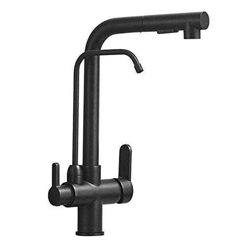 Robinet de cuisine 3 voies eau potable avec mitigeur douchette extractible noir mat - 2