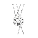 3Pcs/Set Best Friend Forever Necklaces Sun Moon Star BFF Necklaces Matching Heart Pendant Necklace C