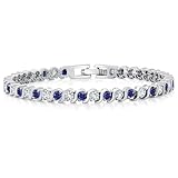 Gem Stone King 3MM Simulated Blue Sapphire and Sparkling White Cubic Zirconia Tennis Bracelet for Women | 14K Gold Plated | 4.50 Cttw | Size 7 Inch | Choice of Color | Blue | White Gold