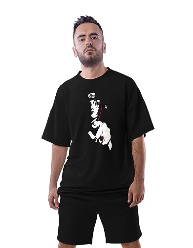 Image of Be Crazy Oversized Loose Baggy Fit Drop Shoulder Half Sleeves Pure Cotton Anime Graphic Printed T-Shirt for Men